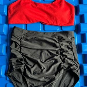 3 for $40 Medium Red and Black Two-Piece Swimsuit